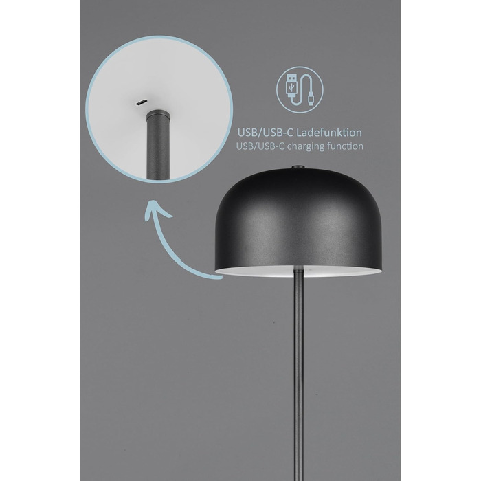 LED настільна лампа Julien, акумуляторна, USB-C, чорна матова, Ø 12 см, 1,5W, сенсорне керування, IP20