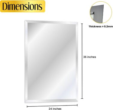 Дзеркало прямокутне скошеного краю без рами, 61 x 91,4 см. Скло безпечне, сучасний дизайн для ванної кімнати, спортзали, передпокої.