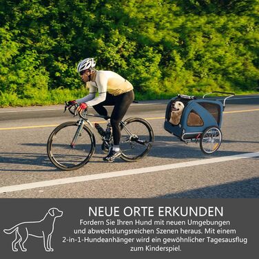 Причіп для собак XL для велосипеда та візка 2-в-1 з гальмом та світловідбивачами, міцний матеріал 600D Oxford, вантажопідйомність до 40 кг (Блакитний)