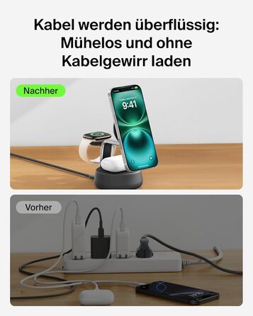 Belkin UltraCharge Pro Qi2.2 Бездротова зарядка 3-в-1 25W MagSafe сумісна для iPhone, Apple Watch, AirPods, Pixel – Чорна