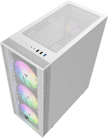 Корпус для ПК Oversteel AZURITE, білий, сумісний з ATX/Micro ATX/ITX, A-RGB вентилятор, сітчаста передня панель, фільтри пилу, загартоване скло, USB 3.0