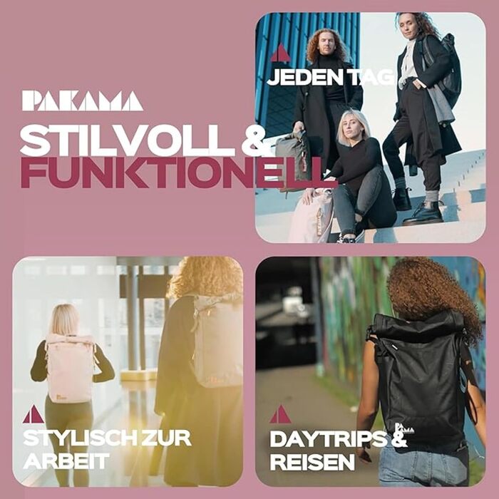 PAKAMA рюкзак-роллтоп 25л водонепроникний для жінок і чоловіків, міський та туристичний рюкзак із відділенням для ноутбука, багато кишень для роботи, подорожей і походів