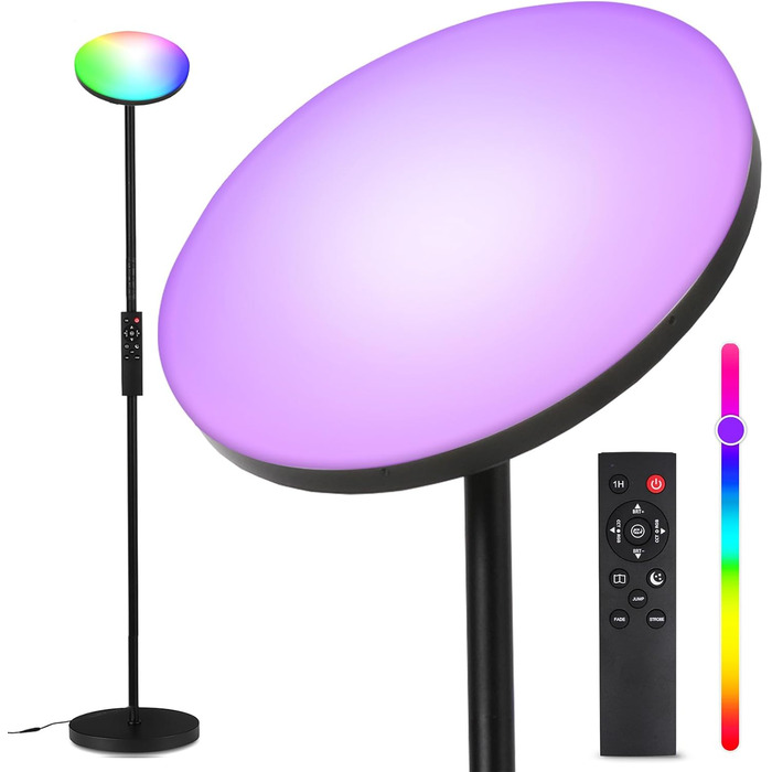 Стійка лампа LuminexDesigns з полицею, 36W+7W LED, диммування, 3200LM+600LM, сучасний дизайн, для вітальні та як настінний світильник, з пультом керування, 2700K-6500K, чорний колір