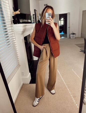 Жиле пухове Zhiyouni Daen, коричневе, розмір L, на блискавці, з високим коміром