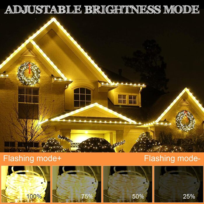 Ланцюжок прикрас LED 144 шт. для зовнішнього та внутрішнього використання, тепле біле світло, з пультом, таймером, 8 режимів, вологостійкий, для саду, будинку, балкона, ялинки