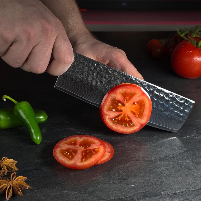 Японський ніж Nakiri Satomi® з 18 см лезом з 67 шарів дамаської сталі, традиційний стиль, професійний кухонний ніж для шеф-кухаря з ручкою з паккавуда