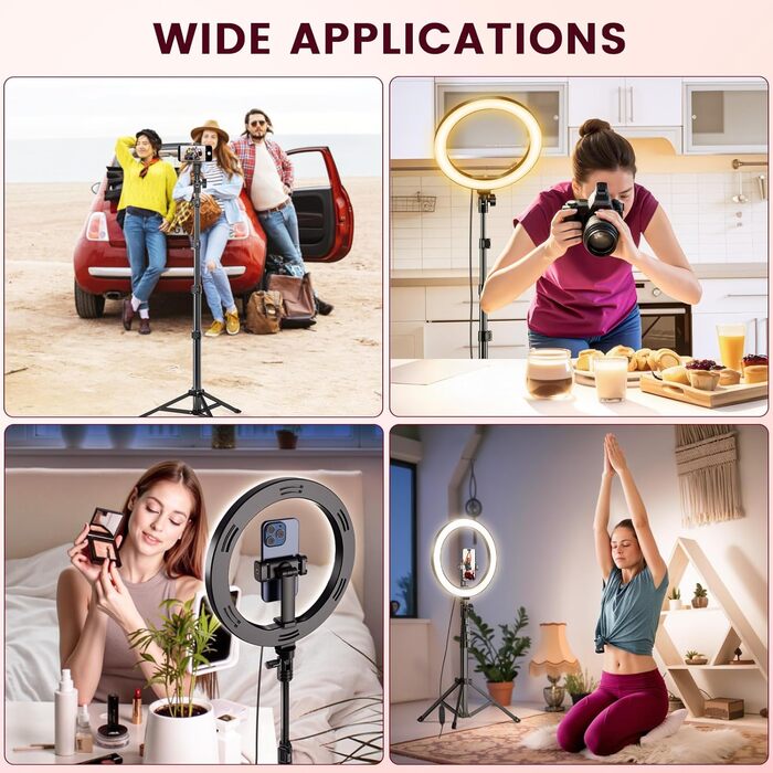 LED кільцева лампа 25 см з штативом 155 см та тримачем для телефону, регульована яскравість, для YouTube, відеозйомки, селфі, стрімінгу, макіяжу та фотографії