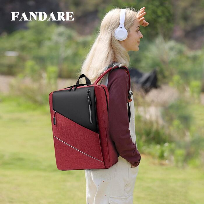 Рюкзак для ноутбука FANDARE Slim - чоловічий/жіночий, багатокольоровий, з USB-портом, для роботи, подорожей, навчання та відпочинку (фіолетовий/червоний)