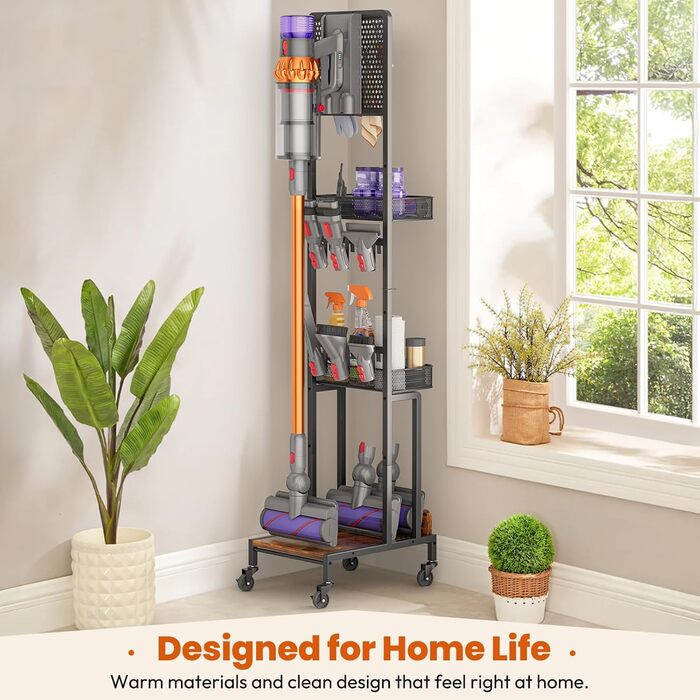 Підставка для Dyson V15 V12 V11 V10 V8 V7 V6 Gen5: Настінний тримач з органайзером для насадок та аксесуарів, чорна