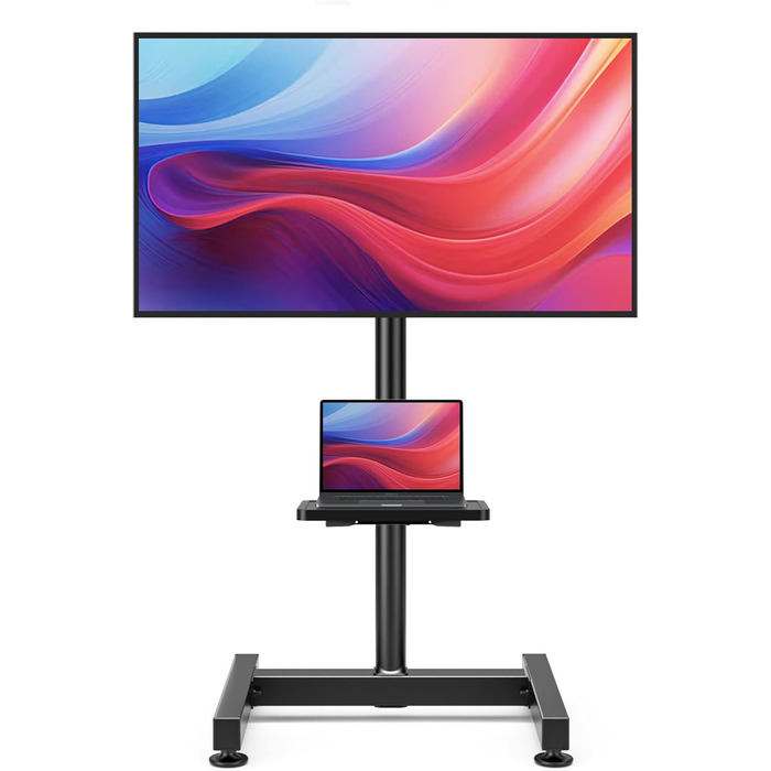 Підставка для телевізора на підлозі, роликова, для плазмових/LCD/LED телевізорів 23-60 дюймів, з полицею для ноутбука, регульована по висоті, до 40 кг, VESA 400x400 мм (без шківів)