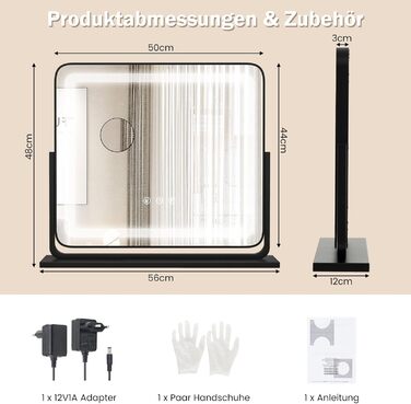 Дзеркало для макіяжу COSTWAY з підсвіткою, 3 режими світла, 5X збільшення, сенсорне керування, поворотне на 360°, 56x48 см