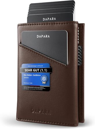 Чоловічий гаманець DAPARA з RFID-захистом | Тонкий гаманець для чоловіків з відділенням для монет | Гаманець-картхолдер на 12 карт | Коричневий гаманець Espresso Mini з натуральної шкіри