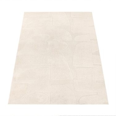 Paco Home Rug Living Room Bedroom High Pile Scandinavian Design Solid Color Bohemian Style Abstract 3D Fluffy Washable Decoration Cream, Size: 120x160 cm