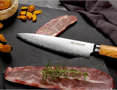 Японський кухонний ніж YOUSUNLONG Pro Gyuto 255mm з дамаської сталі з оливкового дерева - ніж шеф-кухаря