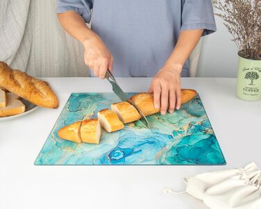 Скляна дошка для нарізання 40x30 см – гігієнічна скляна дошка з термостійкого скла, стійка до подряпин та ковзання – скляна плита для кухні, чорна поверхня під мармур (дизайн 09, 40L x 30B см)