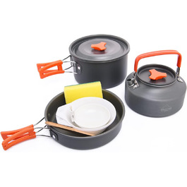 Набір посуду для кемпінгу WIDESEA на 2-3 особи, антипригарне покриття, сковорода, каструля та чайник, набір мірний, для походів/трекінгу/пікніків на природі (світло-сірий)