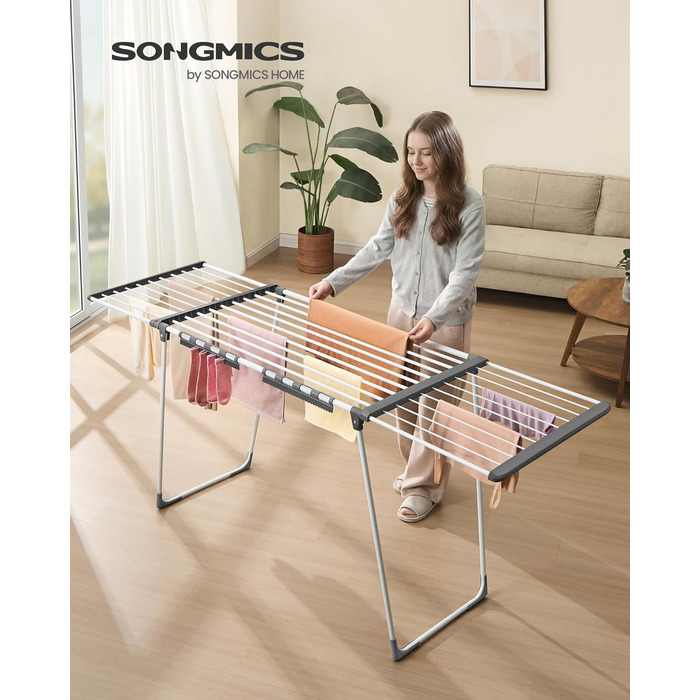 SONGMICS Сушарка для білизни SONGMICS LLR518G01, металева, розкладна, 52.5 x 173 x 96.5 см, з тримачем для шкарпеток, для одягу, рушників, білизни