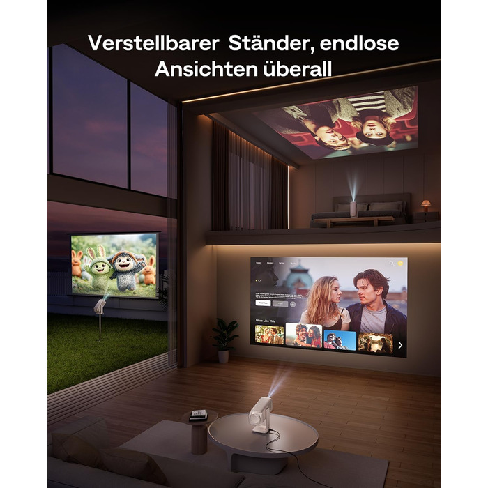 Smart проєктор Aurzen Boom Air Mini Beamer з Google TV та Netflix, 4K, USB-C, Dolby Audio, WiFi, Bluetooth, TOF автофокус, обертовий стійкий, кремовий