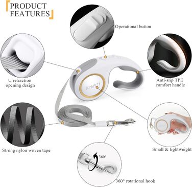 Висувна поводок для собак 3 м, для жінок, поводок для вигулу домашніх тварин з неслизькою ручкою для собак маленьких, середніх та великих порід (до 50 кг), поворот на 360°, функція паузи та блокування