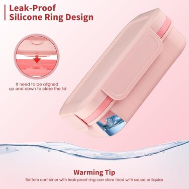 Ланчбокс для дорослих Sinnsally 2000 мл з відділеннями, бенто-бокс, ланчбокс з посудом, виготовлений з екологічно чистих матеріалів, зелений (рожевий)