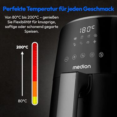 MEDION P40 L Фритюрниця без олії (4.7л, Airfryer, 1500 Вт, таймер 60 хв, до 200°C, антипригарне покриття, MD13030) білий (чорний)