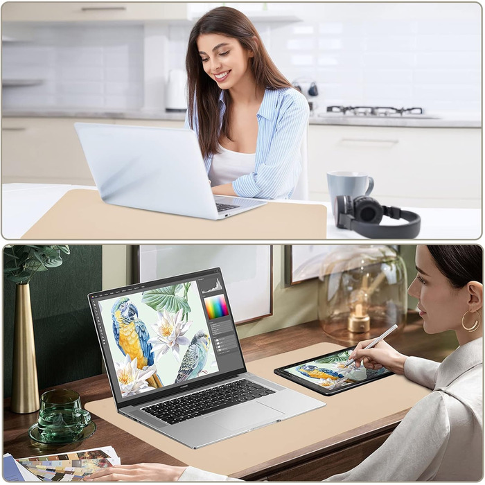 PINKCAT Килимок для миші та захист столу 80x40 см, PU-шкіра, двосторонній, зелено-блакитний (бежевий)