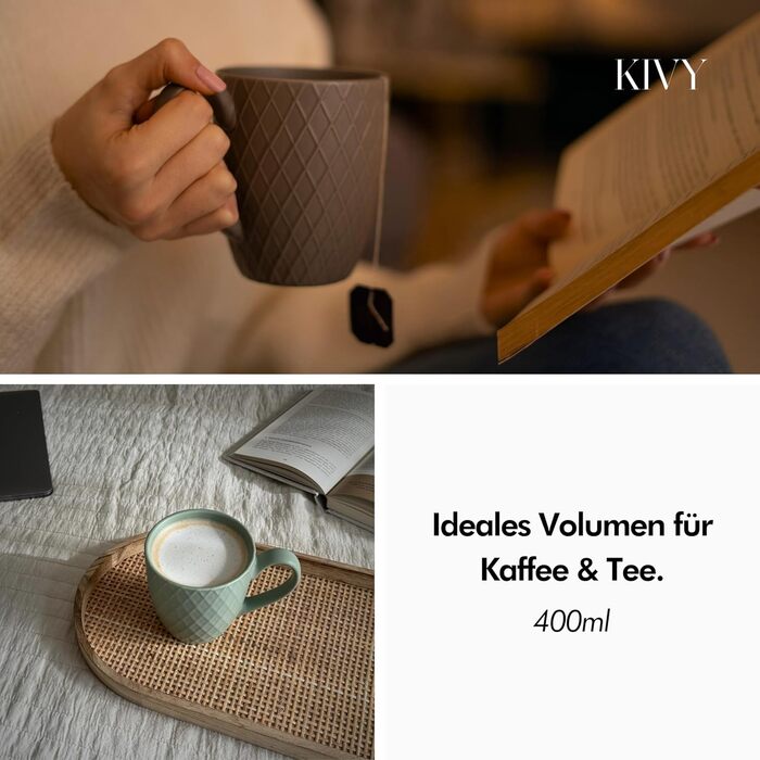 KIVY Mug Set, 6 x 400ml - Large Coffee Mug Set of 6 - Large Coffee Mug - Tea Mug Set - Coffee Mug Sets - Ceramic Mug Set - Mug Sets - Modern Coffee Pot - Coffee Mug