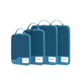 Органайзери для валіз ECOHUB (набір 4 шт) з мітками, екологічні, з перероблених матеріалів, для рюкзаків та валіз, з міцною сіткою, тревел-органайзери (зелений, блакитний)