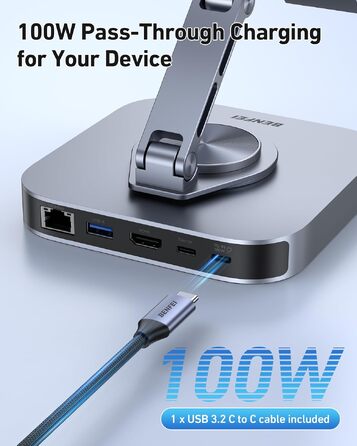 Багатофункціональний USB-C хаб та підставка BENFEI 9-в-1 для iPad Pro/Air/Mini: 4K@60Hz HDMI, Ethernet, USB 3.0, 100W PD, картридер SD/TF, складана поворотна конструкція