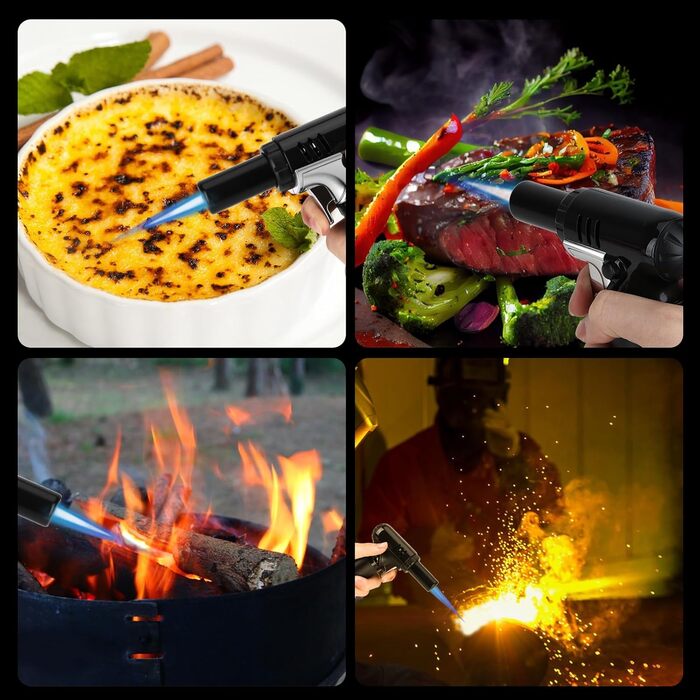 Регульований газовий пальник VORHOT для кухні, крему-бруле, кемпінгу (чорний)