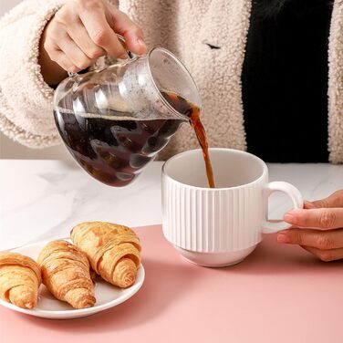 Набір кавових чашок Hasense Porcealin, 4 шт. з підставкою, 425 мл. Керамічні чашки для капучино, чаю, гарячого шоколаду, напоїв. Можна мити в посудомийній машині.