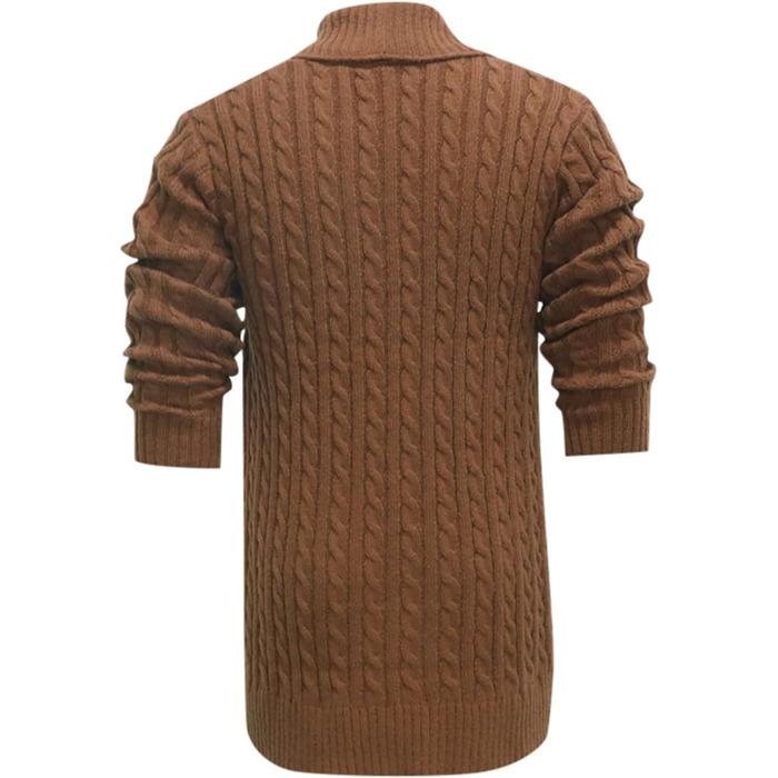 Кардиган чоловічий в'язаний з ґудзиками - зимовий кардиган для чоловіків, теплий світшот, куртка з косими візерунками, грубий в'язаний пуловер, стильний чоловічий кардиган, жакет для осені (01 Коричневий, XL)