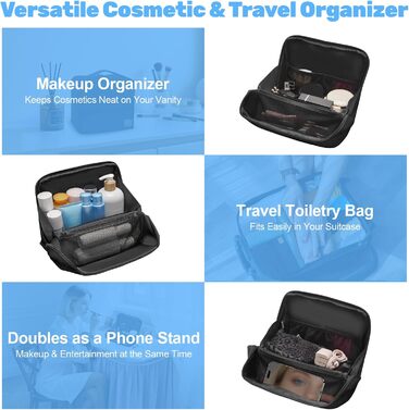 Чоловіча та жіноча дорожня косметичка Lermende з подвійною блискавкою, великий об'єм, зручна ручка для подорожей. (Чорний)