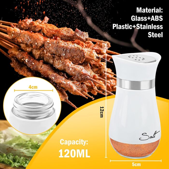 Набір солі та перцю з нержавіючої сталі з скляним дном, для кухні, грилю та кемпінгу (білий)