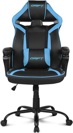 Ігрове крісло DRIFT GAMING DR50 (DR50BL) професійне, регулювання висоти, гойдання, м'які підлокітники, штучна шкіра, чорно-синє, 67x122-131x67 см