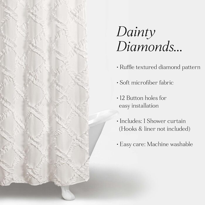 Штора для душу Lush Decor, стиль шабі-шик, дизайн у сільському стилі, 182,9 x 182,9 см, слонова кістка/світло-жовтий (білий)