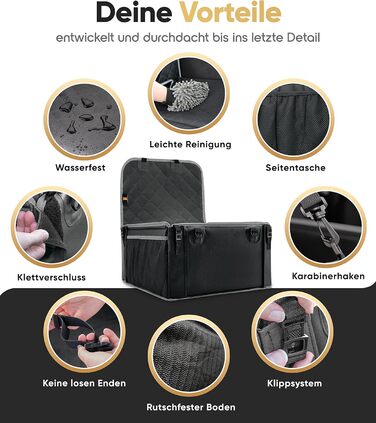 Автокрісло для собак HELDENWERK Extra Stabiler - Водонепроникне, з 5 ременями, для заднього та переднього сидіння (Чорно-сіре, стандартне)