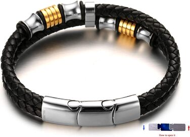 Дитячий браслет Halukakah для хлопчиків: шкіряний, з магнітним застібком, золотисто-срібне покриття, 18-19.5 см, з подарунковою коробкою (6-12 років)