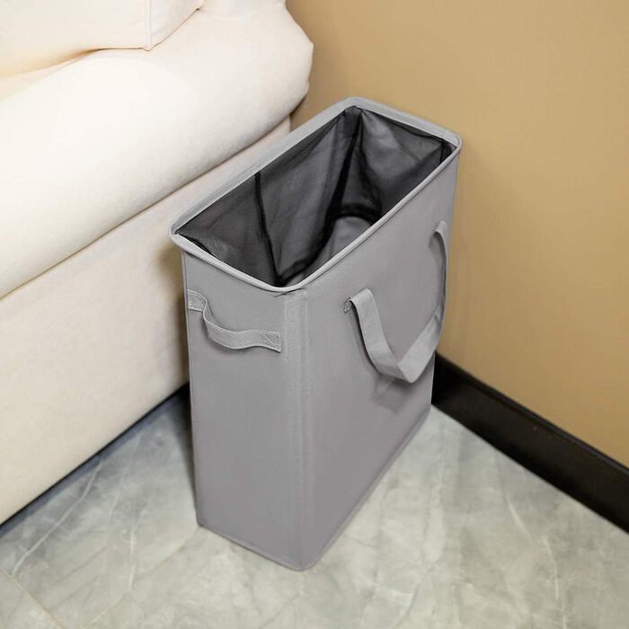 Chrislley Slim Laundry Basket Small Laundry Basket Foldable Laundry Basket Collapsible Laundry Bag Narrow Laundry Basket with Handle - 45L Grey