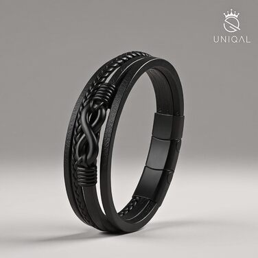 Браслет шкіряний UNIQAL 'ETERNAL' Нескінченність, магнітний замок, чорний, 19 см - подарункова коробка
