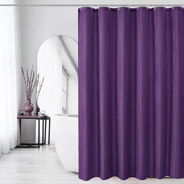 Драпіруваний душовий завіс Gibelle 183x213 см, вафельний візерунок, текстиль, фіолетовий, водонепроникний, для прання в машині