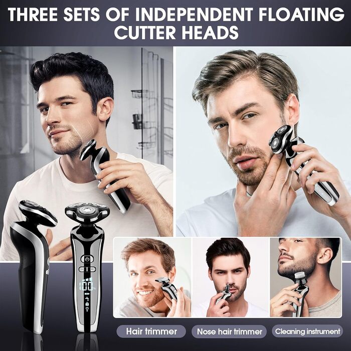 Електричний набір для гоління Anluomania 4-в-1: гоління, стрижка бороди, триммінг, видалення волосся з носа. LED дисплей, акумулятор, для подорожей