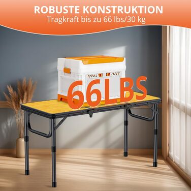 Складаний столик для кемпінгу FUNYKICH 58x40 см з регулюванням висоти (26/48/70 см), алюмінієвий, для пікніків, балкону та грилю