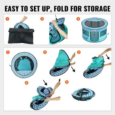 Клітка для цуценят VEVOR, розкладний вольєр для собак, 914 x 914 x 584 мм, 600D Oxford, для малих та середніх тварин (Блакитний)