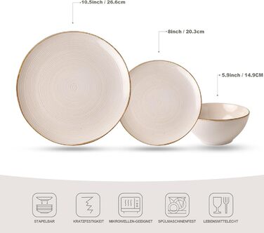 Набір посуду Tempus Serie, 18 предметів, набір посуду з каменю, сервіз на 6 осіб, сервіз з реактивним покриттям, підходить для мікрохвильової печі та посудомийної машини