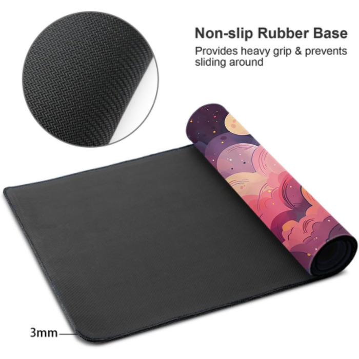 Килимок для миші Japanisches Mauspad, 90 x 40 см, у стилі аніме, дизайн мистецтва, великий ігровий килимок, клавіатура, підкладка під стіл, нековзна гумова основа, прошиті краї, для дому та офісу (XX-Large, Рожевий, Фіолетовий, Хмара)