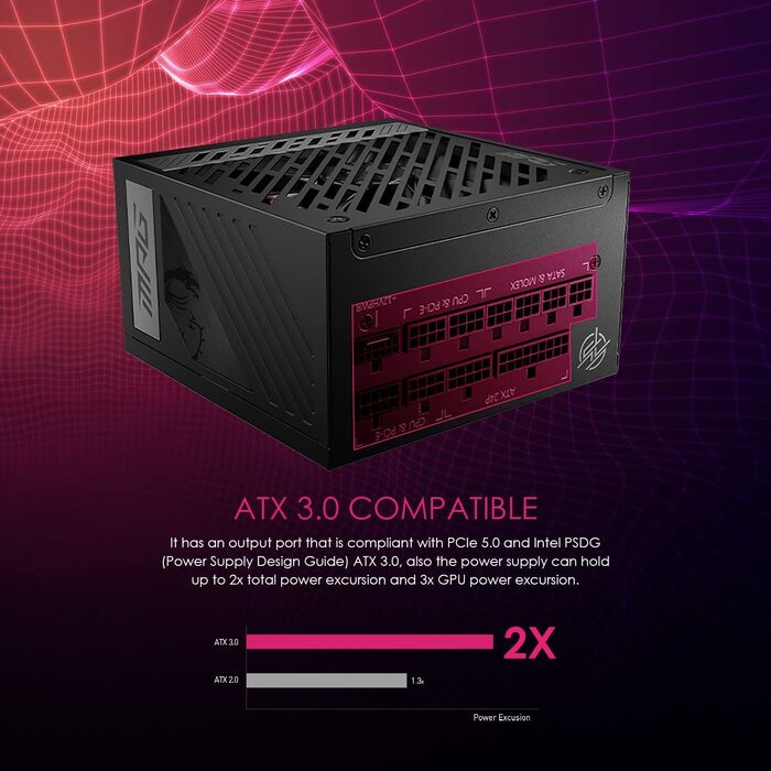 Блок живлення MSI MPG A1000G PCIE5 1000W, 80 Plus Gold, ATX 3.0, PCIe 5.0, повністю модульний