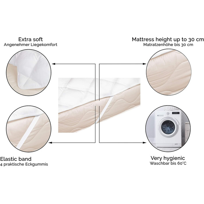 Zollner Topper Mattress Protector 140x200 cm (other sizes available), Elastic band, White