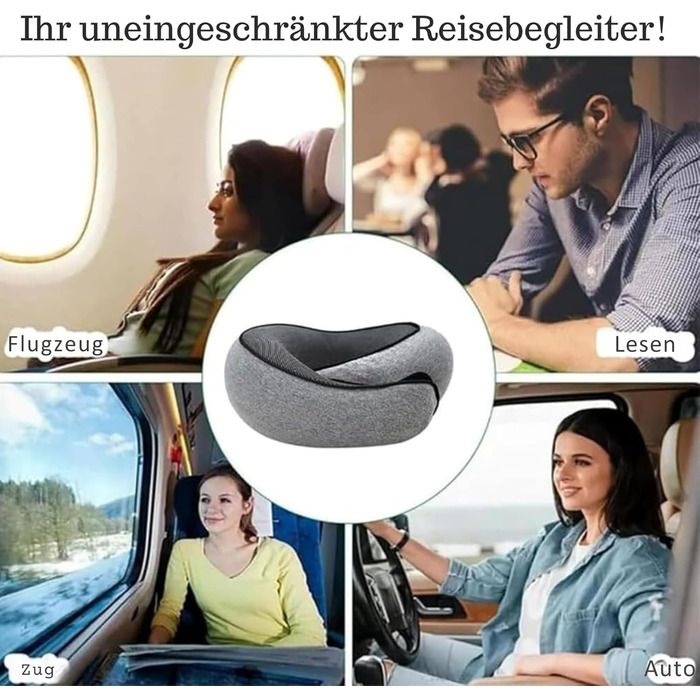 Подушка для подорожей Nappy Dreamjoy з Memory Foam, сірого кольору, для авто, поїздів та літаків, A3 H669-3