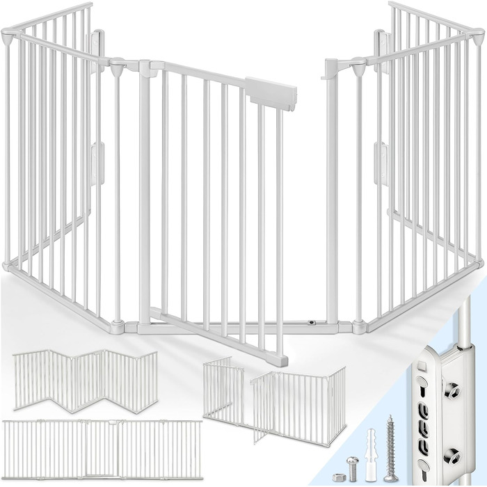 Сітка захисту від каміну KIDUKU® з дверцятами, металева | Розділова сітка для каміну, складна | Конфігураційна сітка, 10 елементів (180 см, сіра)